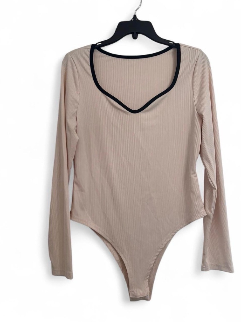 SHEIN Nude Long Sleeve Bodysuit with Black Trim Size XL - Minimalist